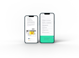 Servicios: análisis funcional, diseño y usabilidad, maquetación, desarrollo, lanzamiento y mantenimiento