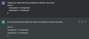 Ejemplo muy simple de petición a ChatGPT, con la respuesta que da el chatbot de Inteligencia Artificial al programador