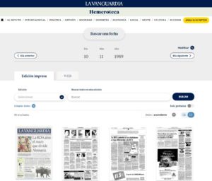 El usuario de la hemeroteca puede encontrar contenidos publicados en la edición de papel y en la web de La Vanguardia